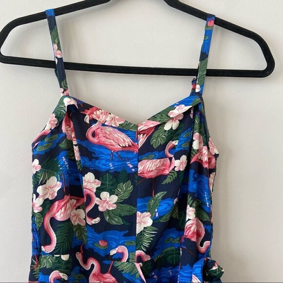 Revival-flamingo print Faux Wrap Midi Holiday/Sumner Dress - Picture 3 of 12